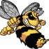 Animated black-and-yellow fighting bee tattoo design