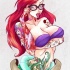 Animated colorful mermaid in glasses tattoo design