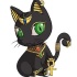 Animated green-eyed egyptian cat with golden decorations tattoo design