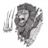 Animated grey lion tearing white background tattoo design