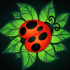 Animated ladybug sitting on leaved background tattoo design