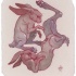 Animated red-and-grey falling hare couple tattoo design