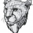 Animated serious grey-ink cheetah portrait tattoo design