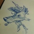 Animated unolored wolf artist head tattoo design