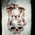 Attractive big hourglass with human skull and crawling mouses tattoo design