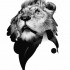 Attractive black-and-white lion head looking up tattoo design