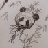 Attractive geometric panda head aong bamboo leaves tattoo design