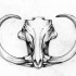 Attractive grey-ink mammoth skull with curly horns tattoo design