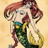 Attractive old school style mermaid with floral print tattoo design