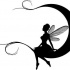 Awesome black-ink fairy silhouette sitting on curly-ended moon tattoo design