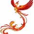 Awesome cartoon phoenix in orange colors tattoo design
