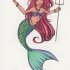 Awesome cartoon red-haired mermaid with little trident tattoo design