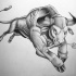 Awesome grey-pencil drawn running bull tattoo design