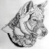 Awesome grey-pencil wolf with pattern elements tattoo design