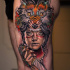 Awesome neotraditional woman and fox tattoo