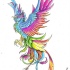 Awesome rainbow-colored rising phoenix tattoo design