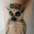 Tatuaje en la pierna,
lémur precioso realista, tinta gris