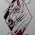 Awesome wahite horse in monocle in rhombus frame tattoo design