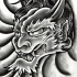 Belo design de tatuagem demônio oriental preto-e-cinza