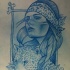 Beautiful blue-ink woman and jaguar in square frame tattoo design