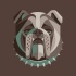 Beautiful brown-and-turquoise bulldog muzzle tattoo design