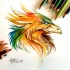 Beautiful colorful phoenix portrait in profile tattoo design