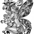 Beautiful grey-ink fairy keeping black curles tattoo design