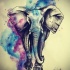 Beautiful grey elephant on purple-and-blue watercolor background tattoo design