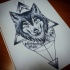 Beautiful wolf muzzle on geometric gackground tattoo design