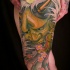Big colored hanya tattoo on leg