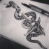 Big dotwork snake keeping crystals tattoo design