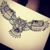 Big indian flying owl with geometric ornament tattoo design