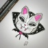 Desenho de tatuagem de cabeça de gato de vampiro preto-e-rosa