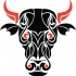 Black-and-red bull face tattoo design