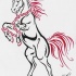 Black-and-red chained unicorn standing on hindquarters tattoo design