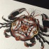Black-and-red dotwork mandala-patterned crab tattoo design