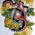 Black-and-red old school snake and yellow peony flowers tattoo design