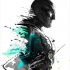 Black-and-turquoise watercolor batman portrait in profile tattoo design