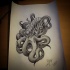 Black-and-white armored-head octopus tattoo design