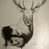 Black-and-white deer with mountain view tattoo design by Kaibutsu14