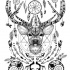 Black-and-white detailed deer with a lot of ornaments tattoo design