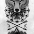 Black-and-white detailed fox head with illuminati tattoo design