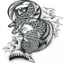 Black-and-white dragon and koi fish tattoo design by Dan White Designs