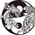 Black-and-white dragon and tiger on yin yang symbol tattoo design