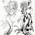 Black-and-white drawing mermaid girlfriends tattoo design