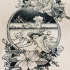 Black-and-white dreaming mermaid in frame with peony flowers tattoo design