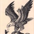 Black-and-white eagle killing a snake tattoo design