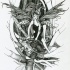 Black-and-white fairy ridinag a turtle among tree branches tattoo design