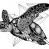 Black-and-white flying turtle and geometric drawings tattoo design
