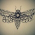 Black-and-white frilled moth tattoo design